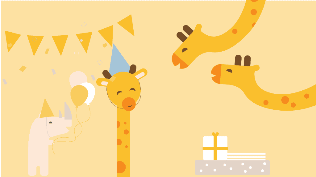webbabyshower giraffe and rhino in virtual baby shower party