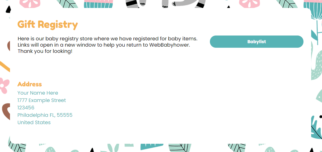 webbabyshower gift registry page