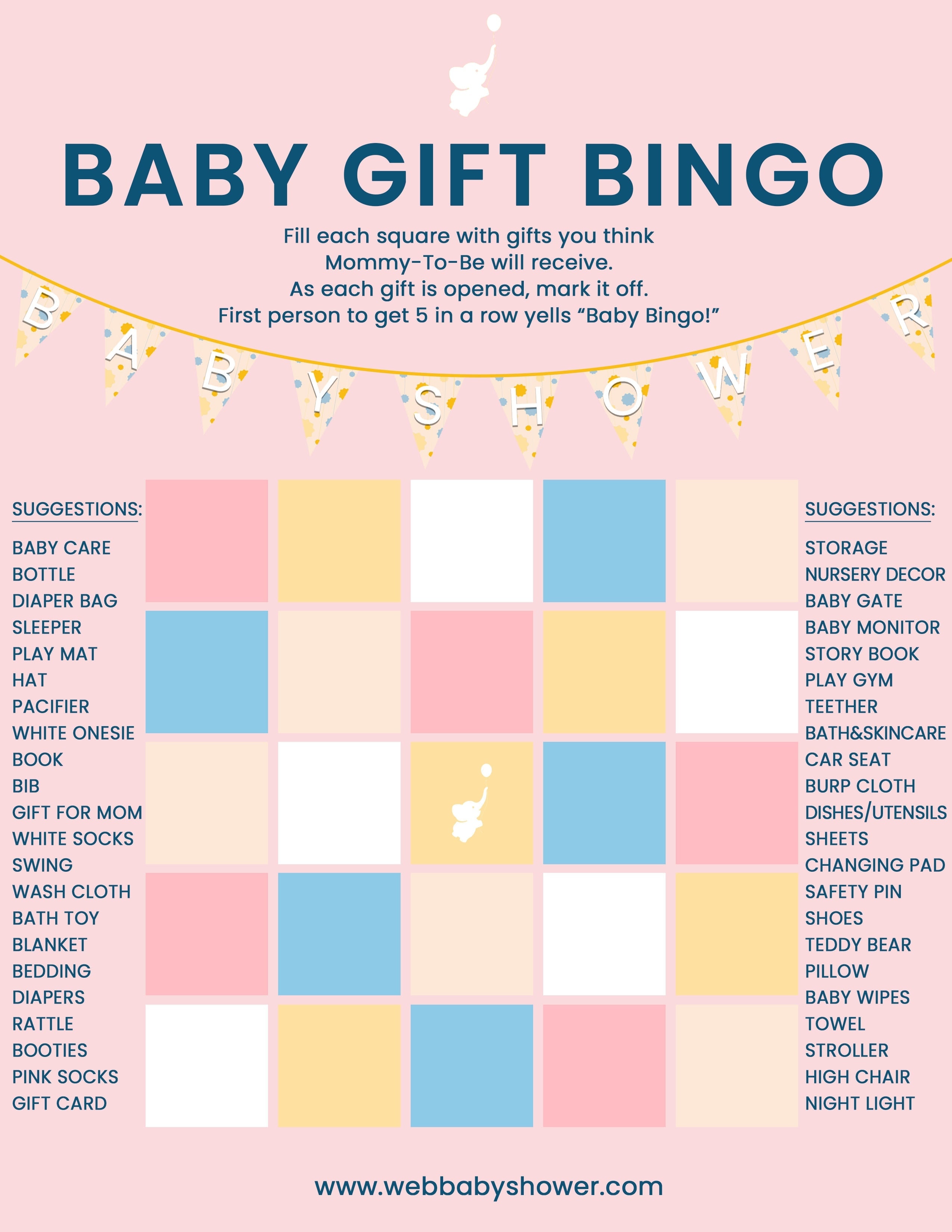 WebBabyShower Baby Gift Bingo Pink
