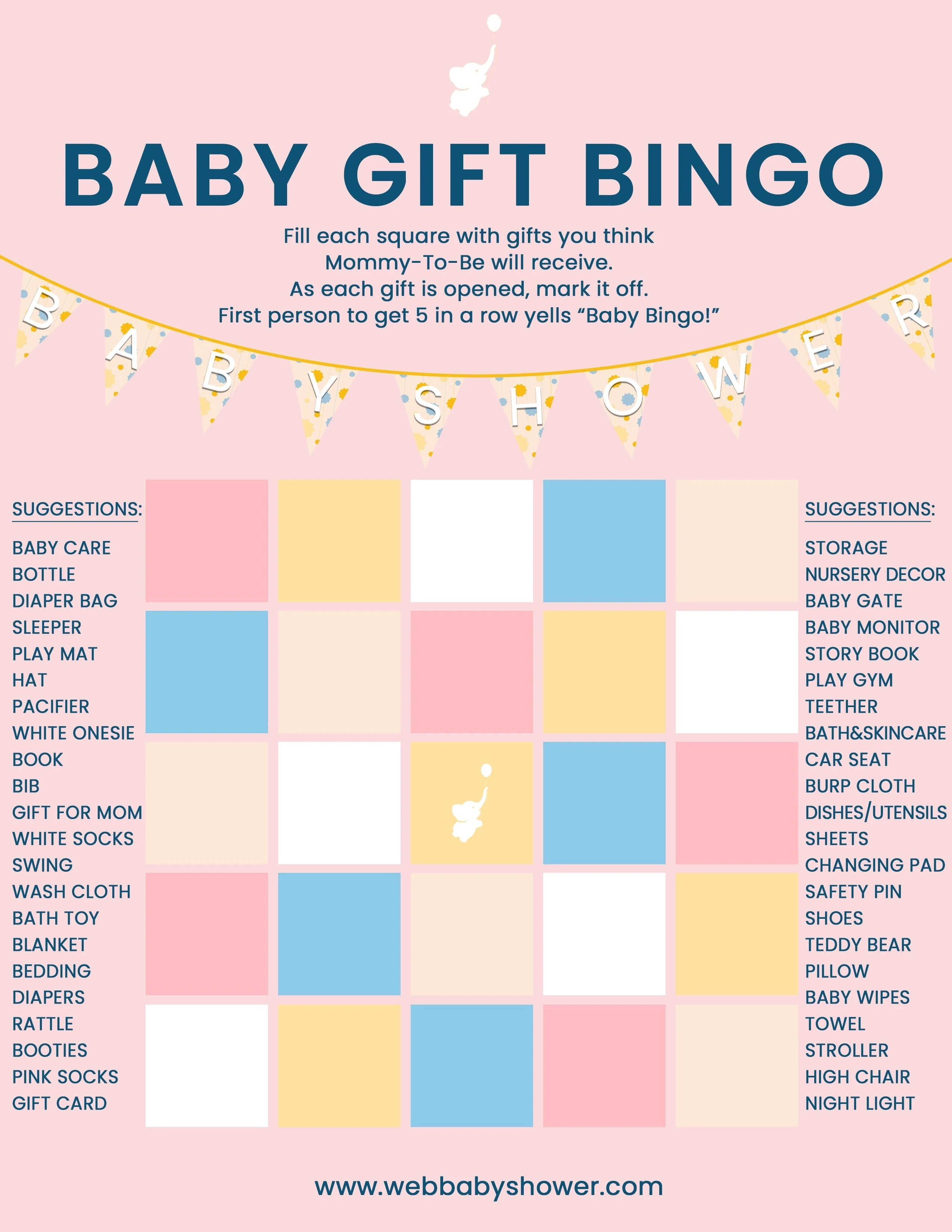 WebBabyShower Baby Gift Bingo Pink