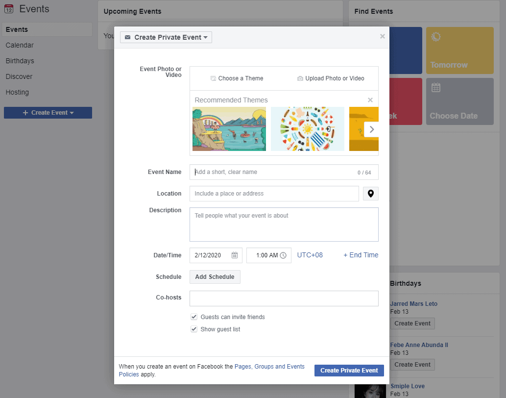 baby shower facebook event step by step creation