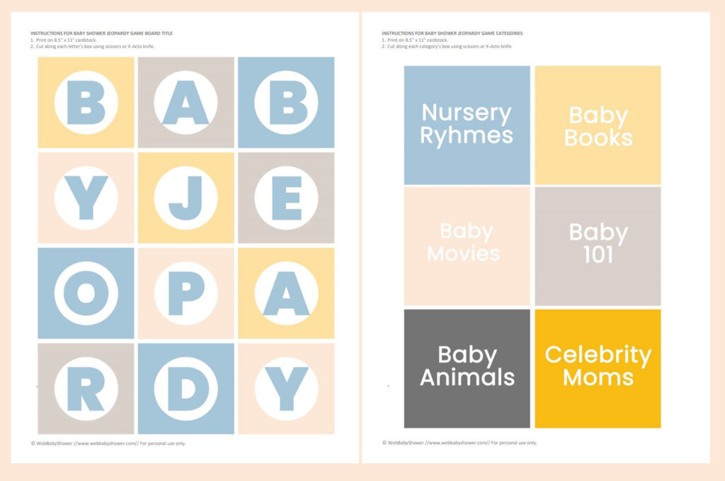 baby jeopardy game printable preview | WebBabyShower