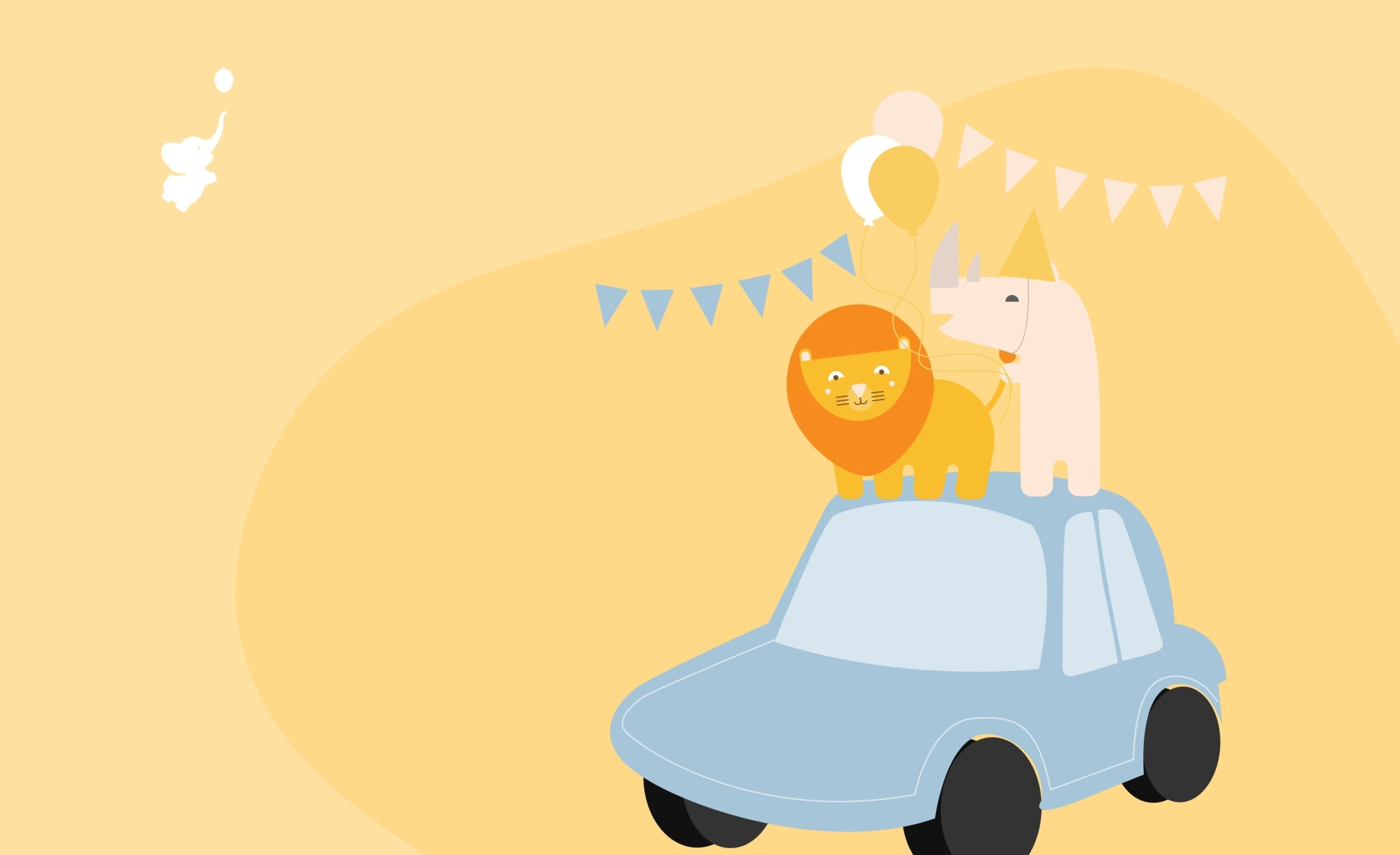 webbabyshower header image elephant and rhino on the car