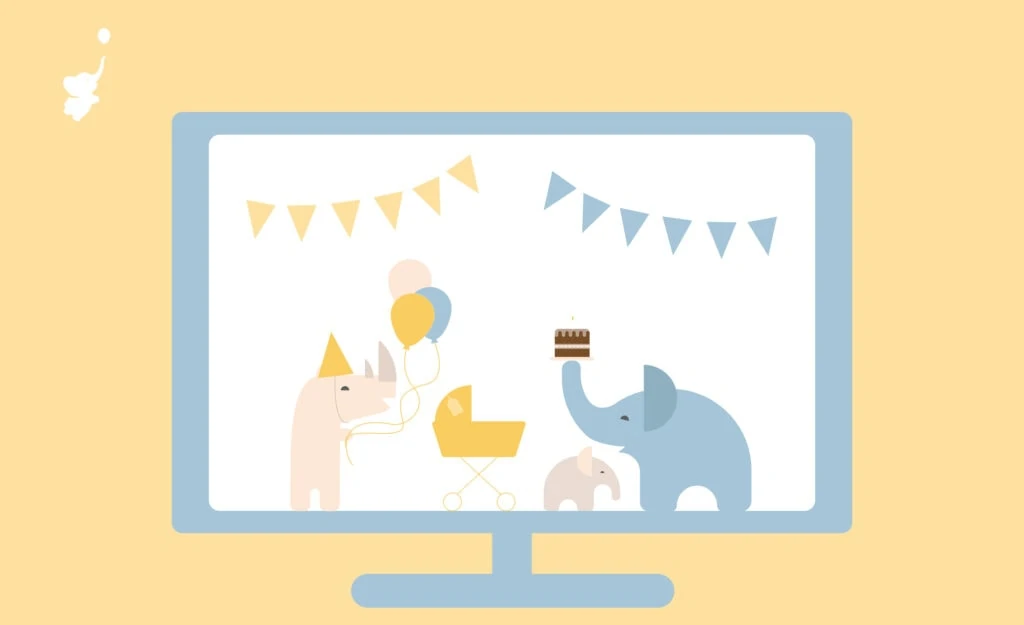 webbabyshower header rhino and elephant inside a monitor
