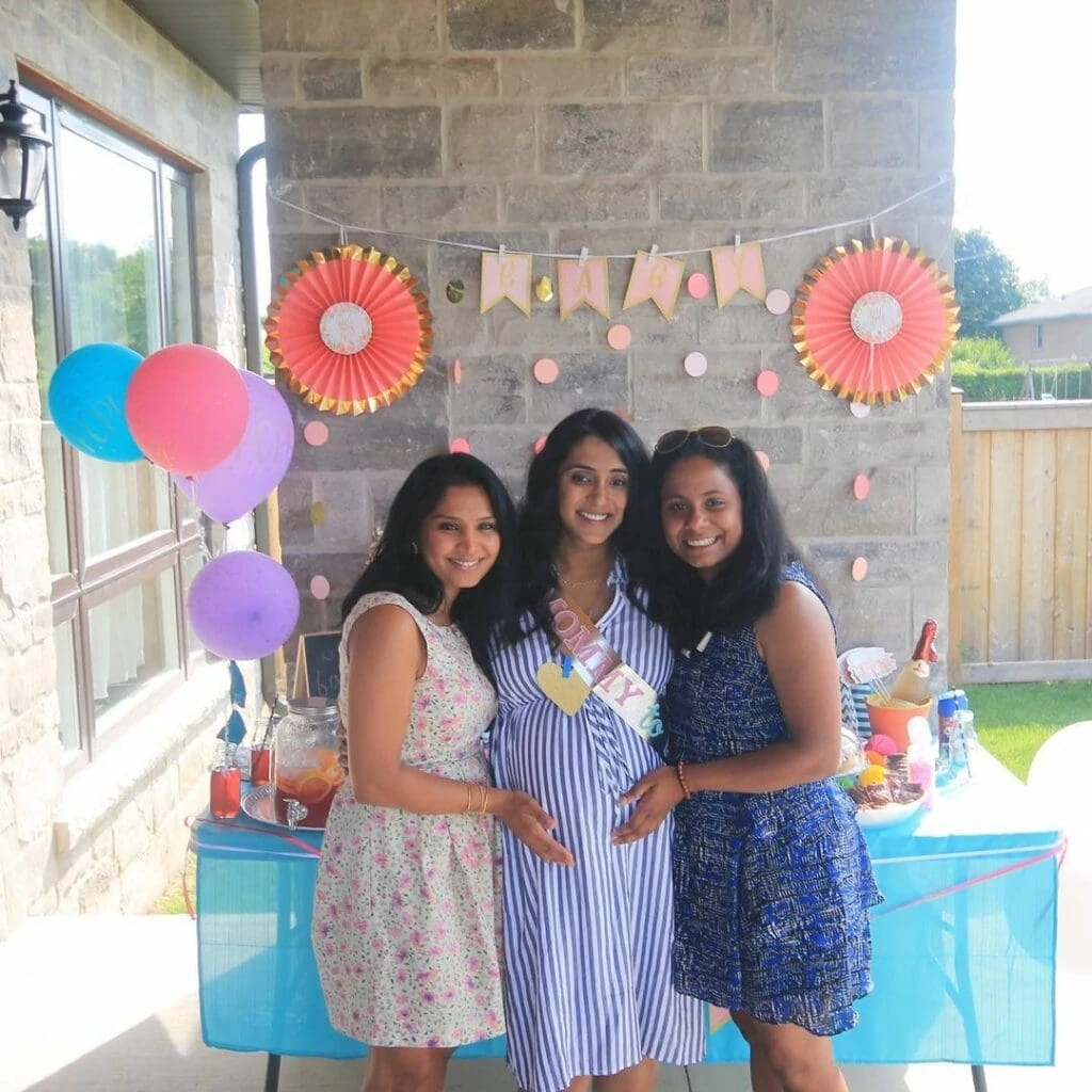 pregnant mom with friends during her baby shower image from instagram