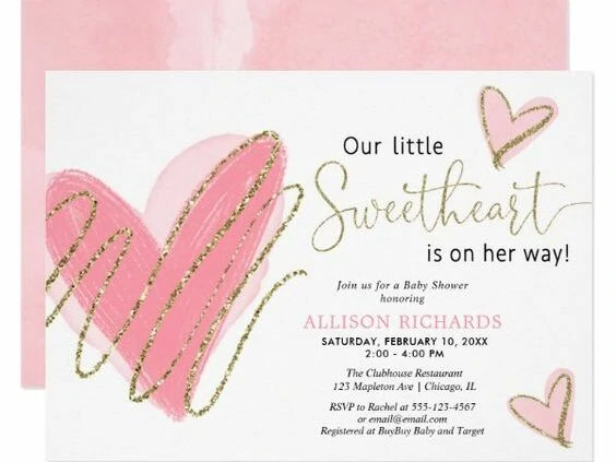 valentines day baby shower pink heart invite