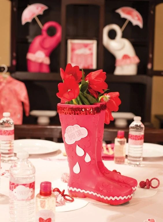 spring baby shower red boots