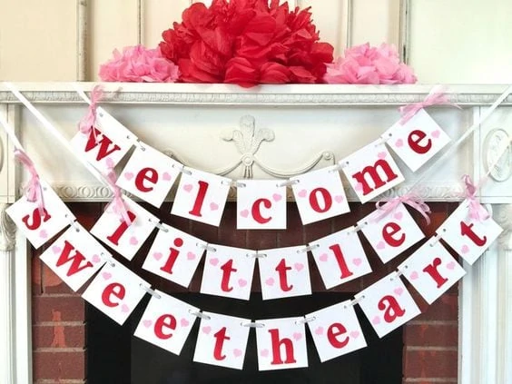 valentines day baby shower white banner