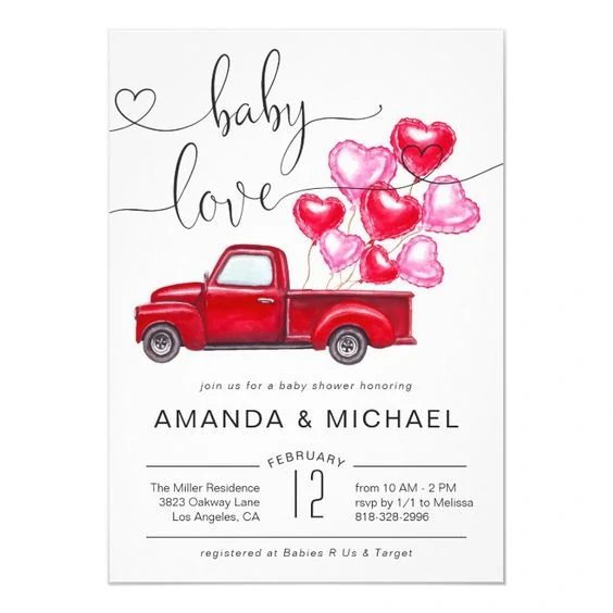 valentines day baby shower car balloon invite