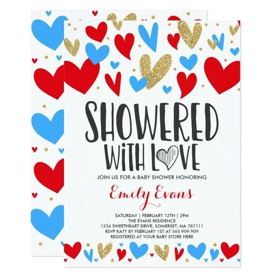 valentines day baby shower red and blue hearts invite
