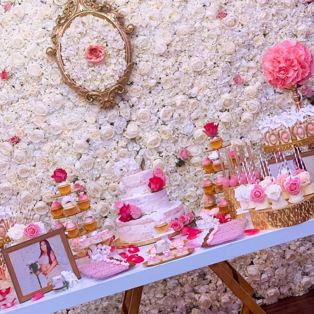 spring baby shower rose wall