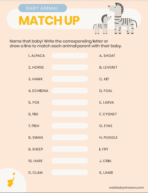 webbabyshower printable baby shower games animals match