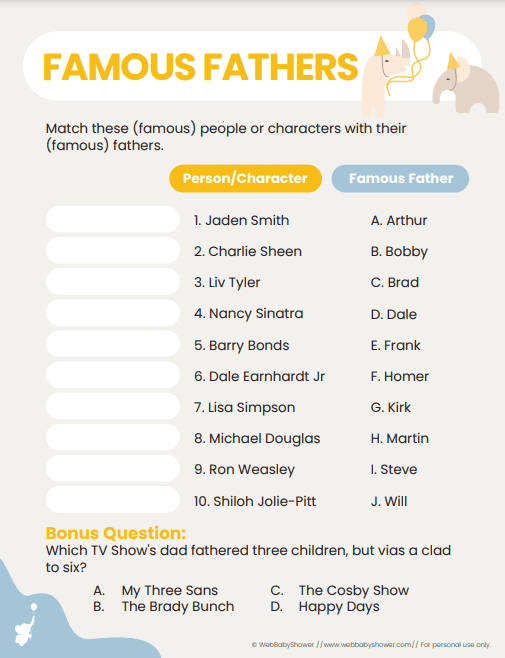 webbabyshower printable baby shower games famous fathers