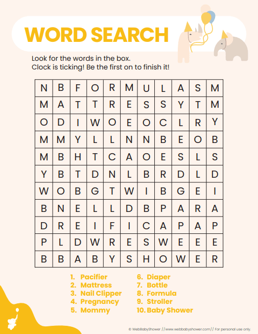 webbabyshower printable baby shower games word search