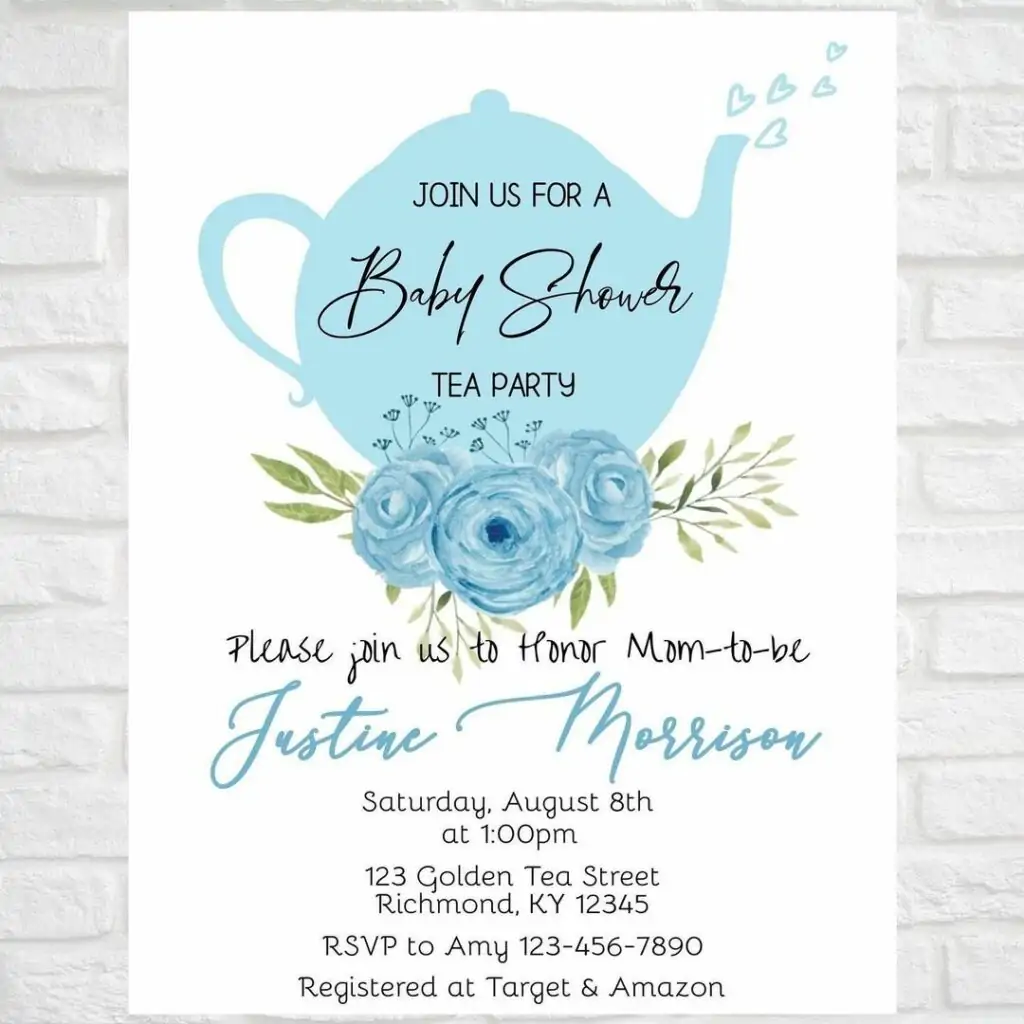wbs tea baby shower invite blue | WebBabyShower