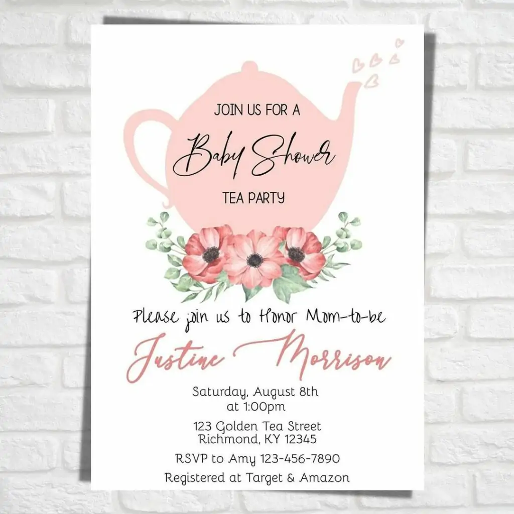 wbs tea baby shower invite pink | WebBabyShower