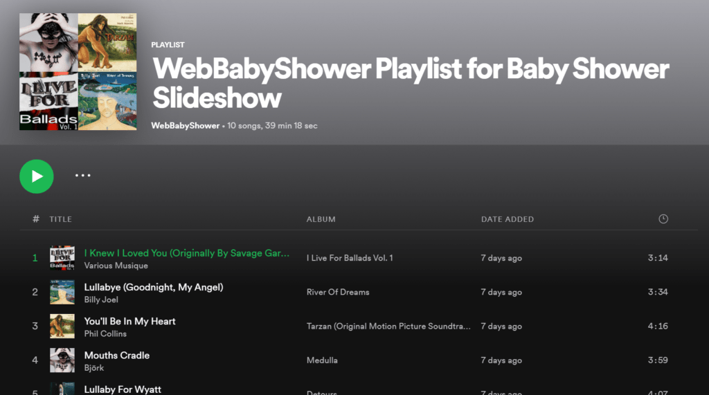 webbabyshower spotify playlist for baby shower slideshow