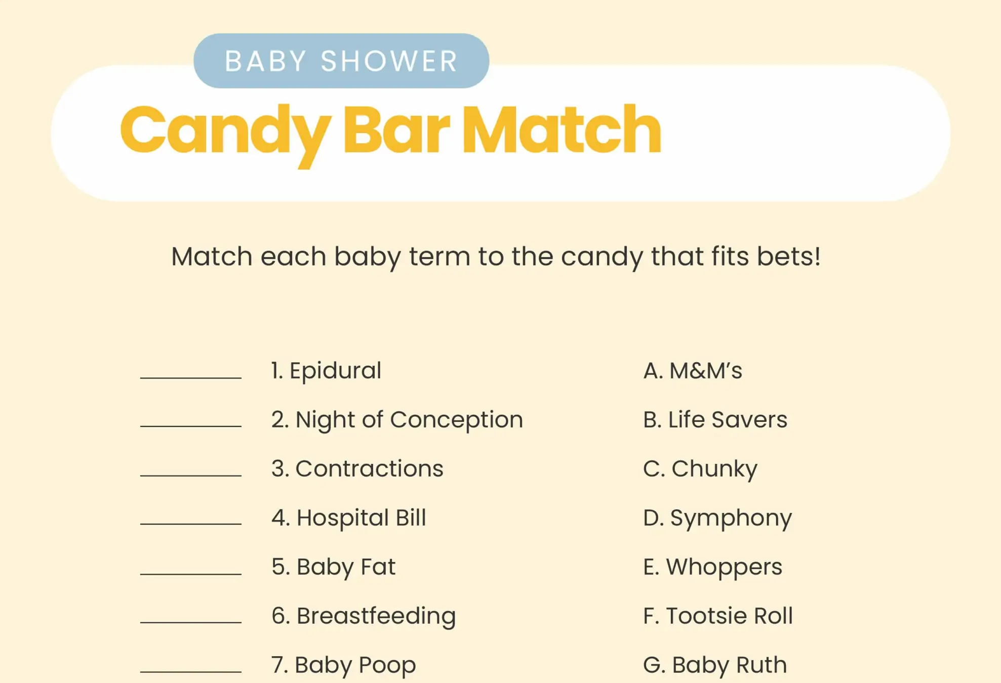 WebBabyShower candy bar match game