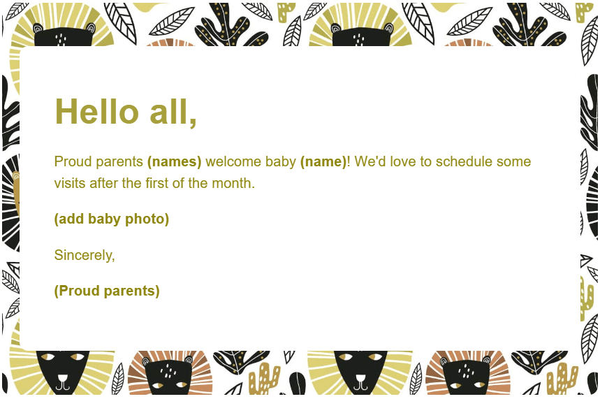 webbabyshower birth announcement email wording example