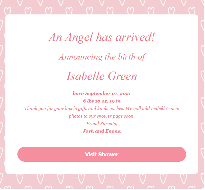 webbabyshower birth announcement email wording example