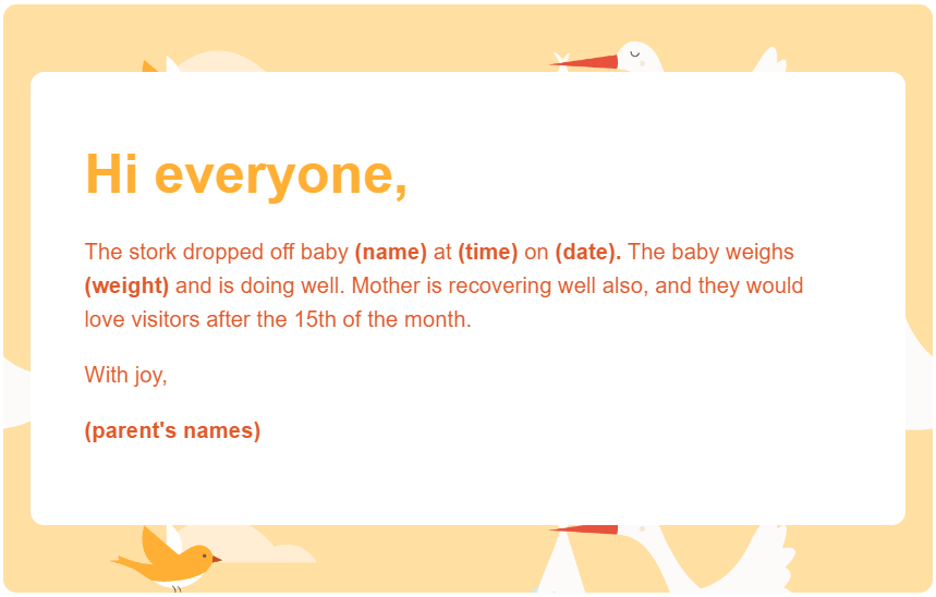 wbs birth announcement example stork | Birth Announcement Ideas | WebBabyShower