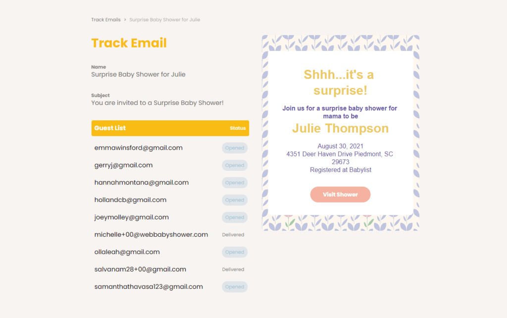 webbabyshower invite tracker | WebBabyShower