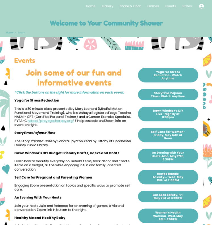 webbabyshower community shower events page