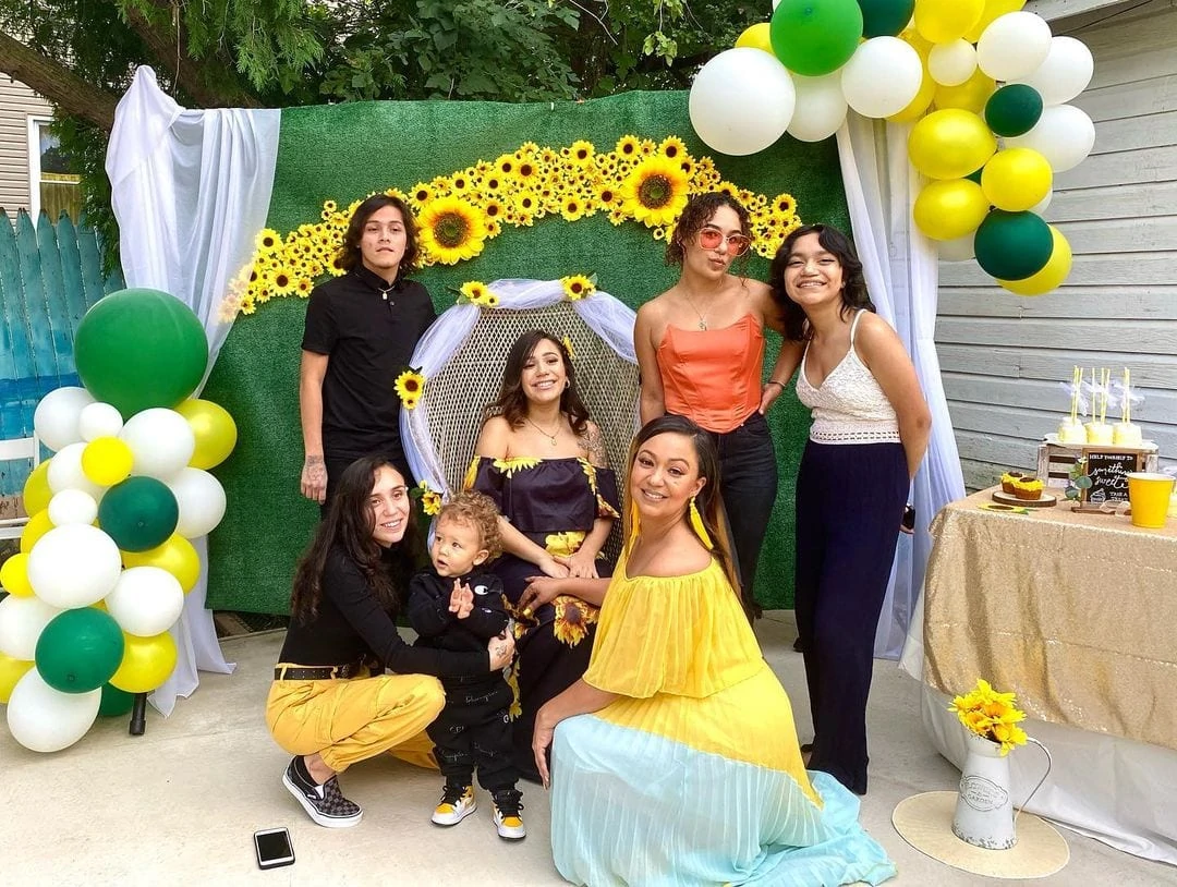 mom to be with friends during baby shower