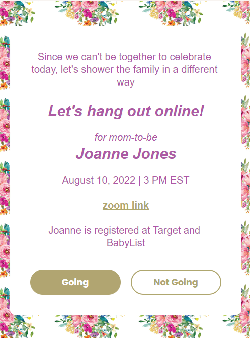 webbabyshower invitation for quarantine baby shower classic bouquet