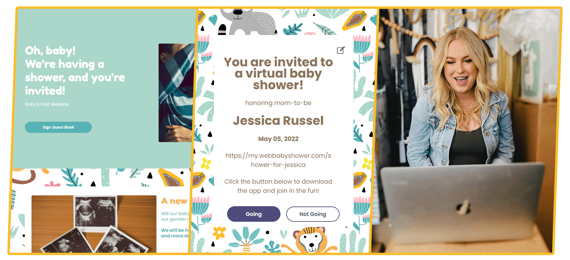webbabyshower website invite video chat