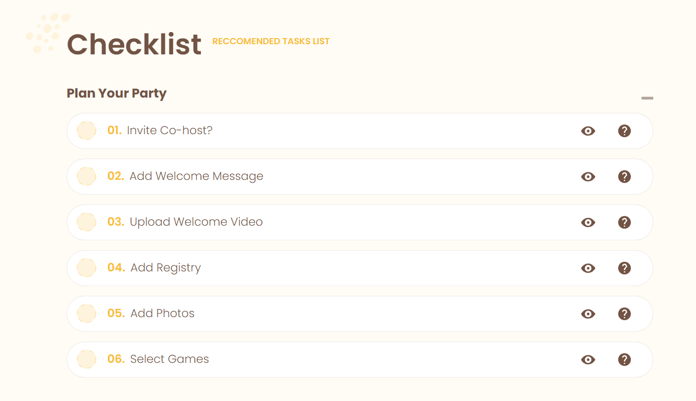 webbabyshower checklist feature