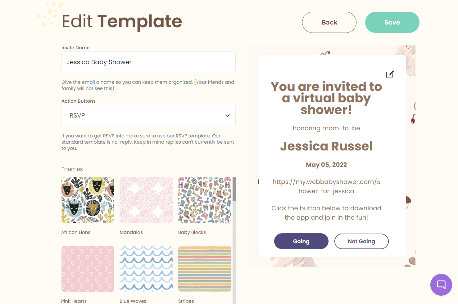 webbabyshower invitation with rsvp tracking
