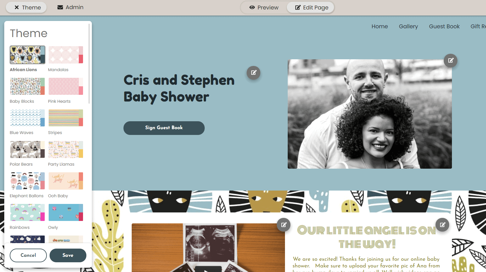 WebBabyShower shower theme editor