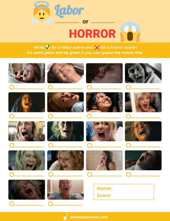webbabyshower labor or horror game