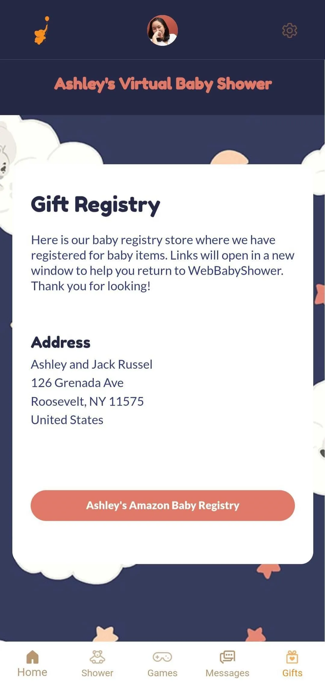 webbabyshower mobile app gift registry page