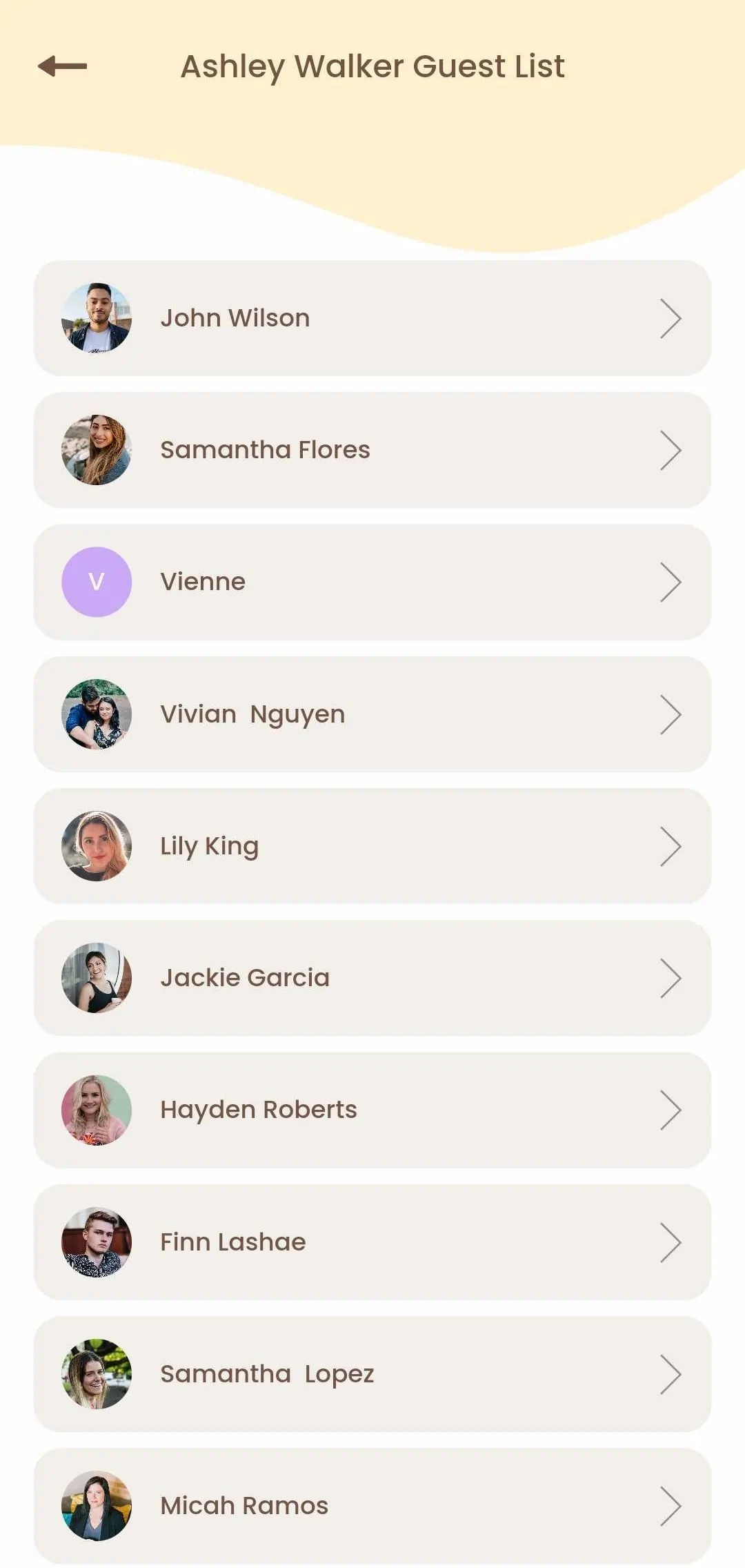 webbabyshower mobile app guest list page