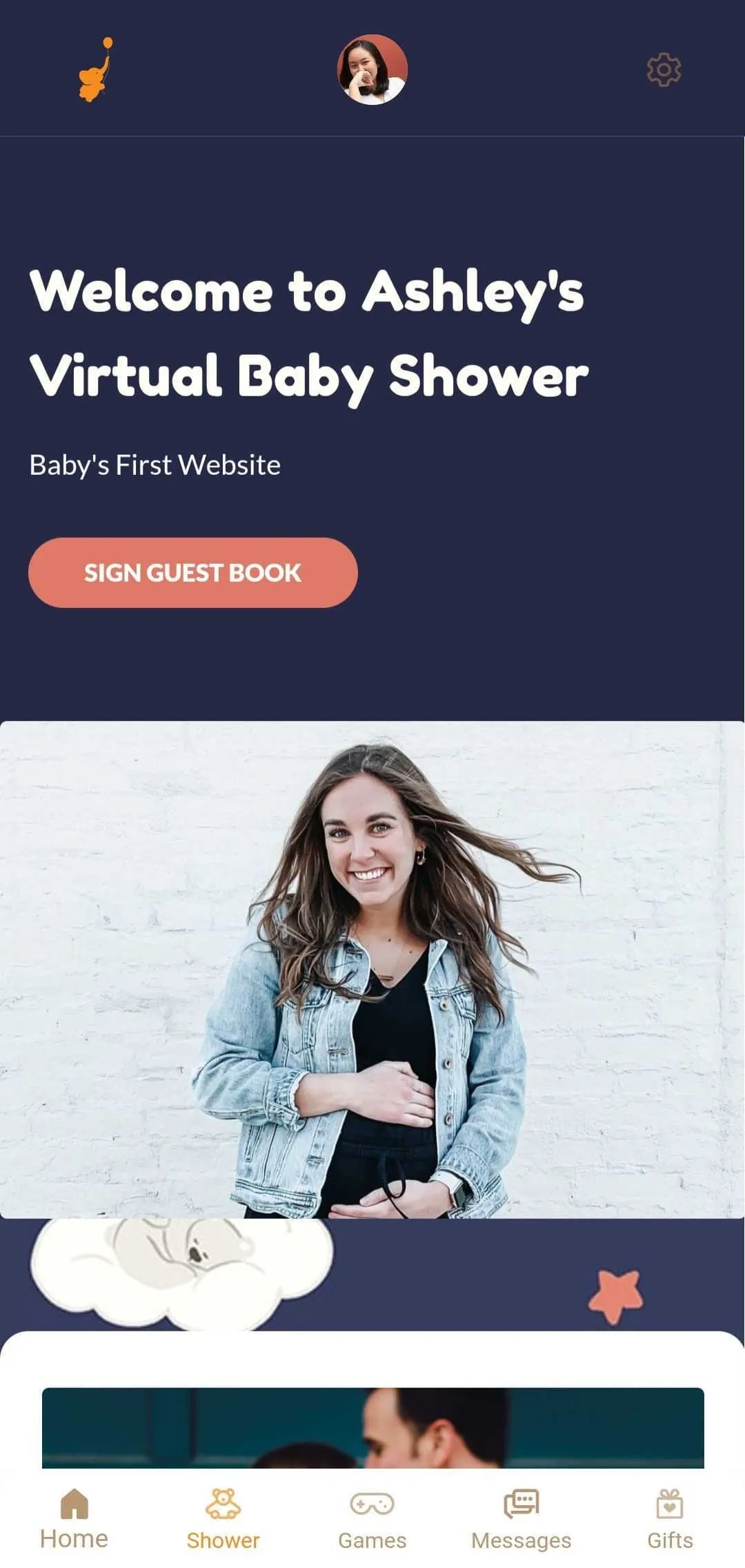 webbabyshower mobile app shower page