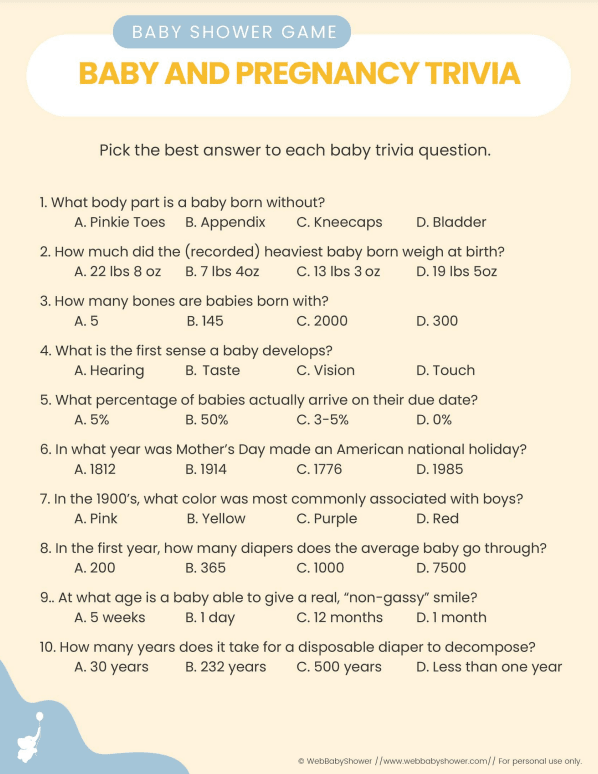 webbabyshower pregnancy trivia game
