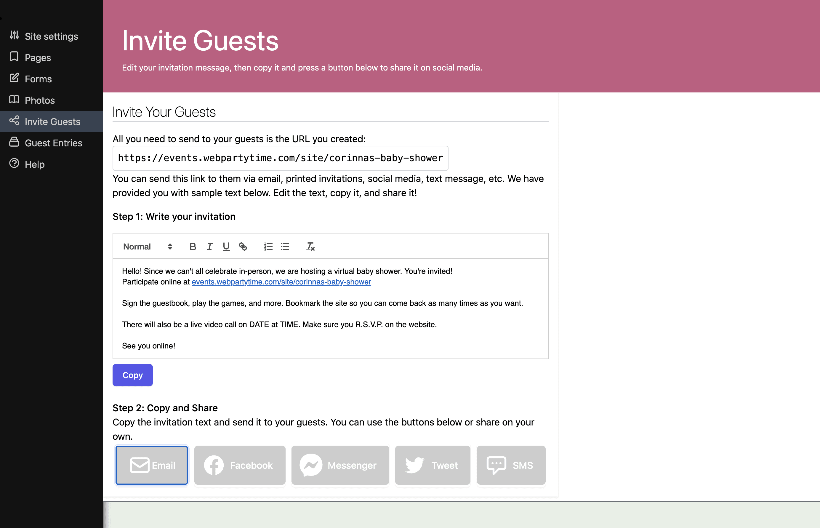 web party time shower
