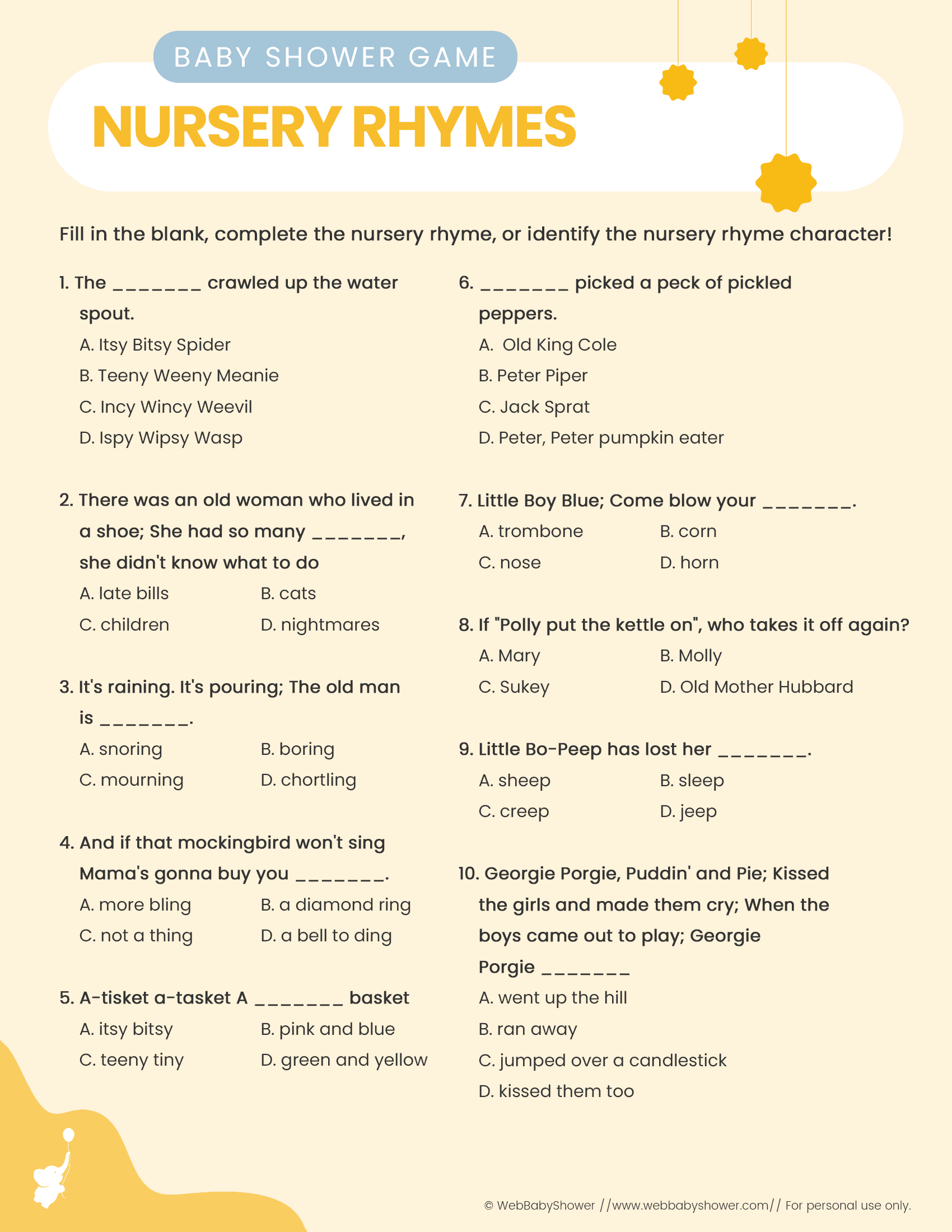 webbabyshower game nursery rhymes