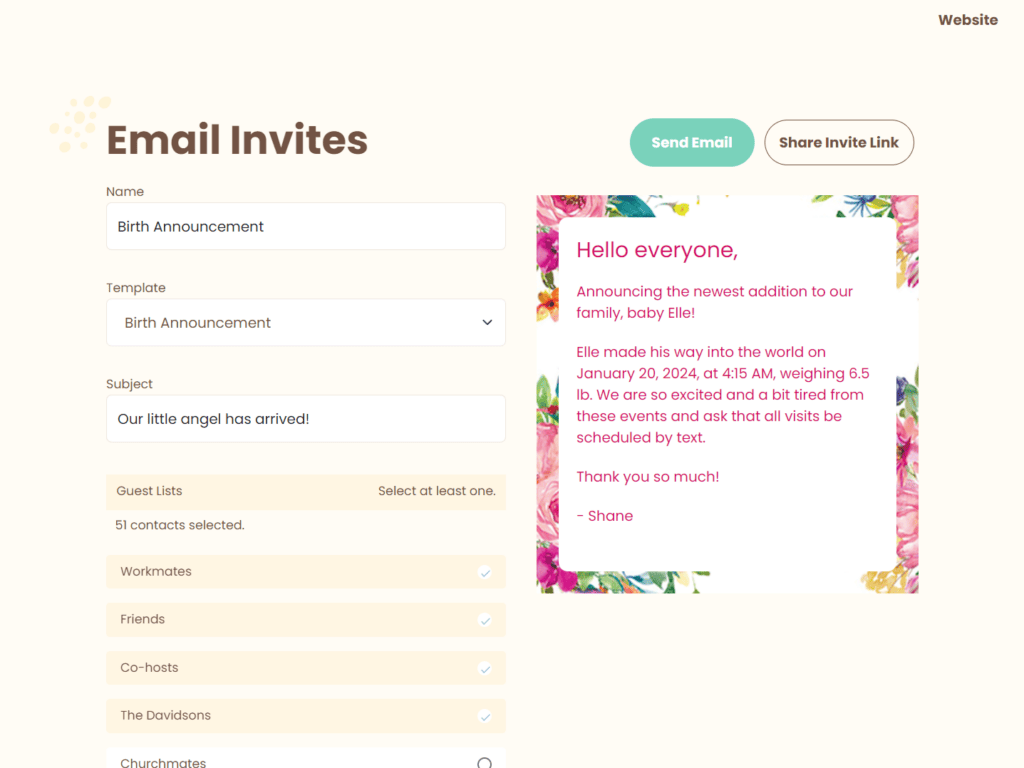 wbs baby shower website template