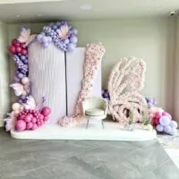a picture of a butterfly baby shower organized by whimsigalballoons in new jersery