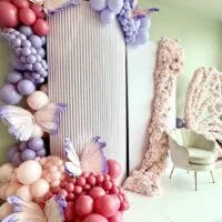 a picture of a butterfly baby shower organized by whimsigalballoons in new jersery
