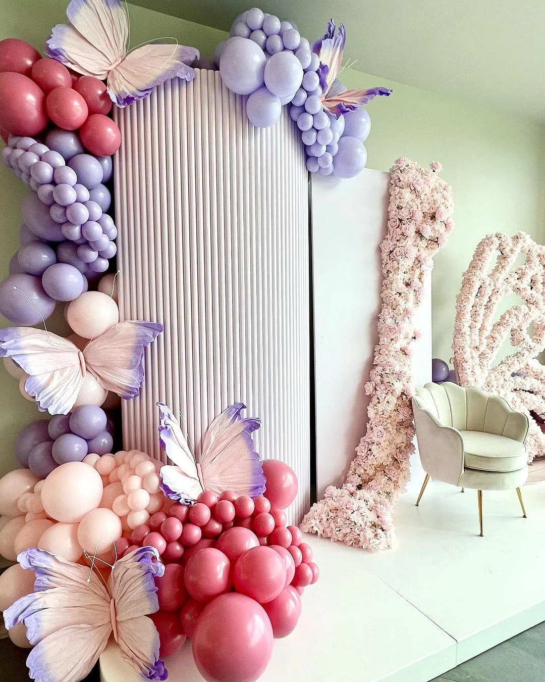 a picture of a butterfly baby shower organized by whimsigalballoons in new jersery