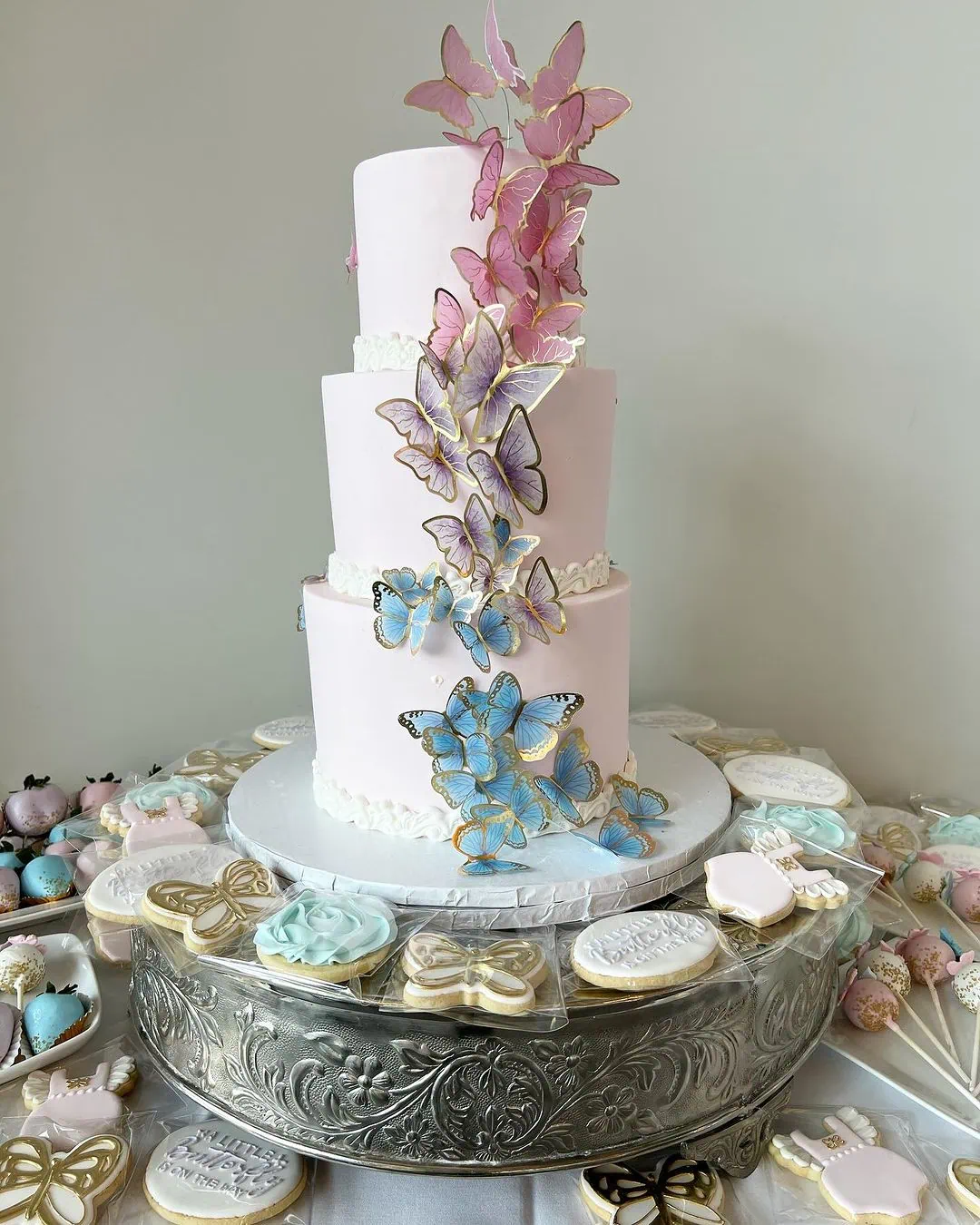 a picture of a butterfly baby shower organized by whimsigalballoons in new jersery