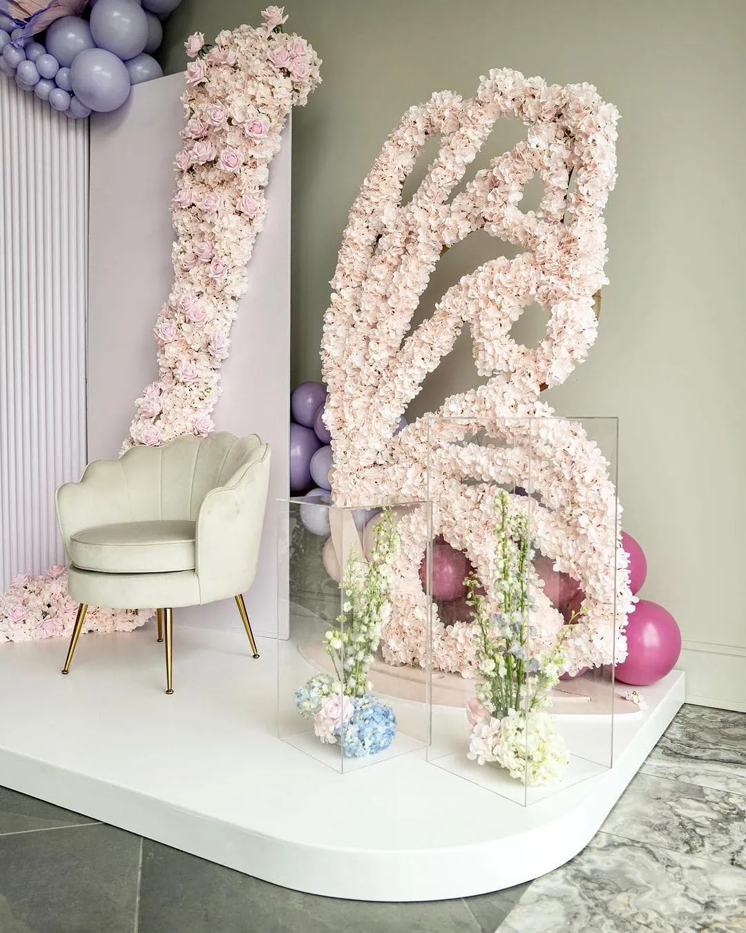 a picture of a butterfly baby shower organized by whimsigalballoons in new jersery