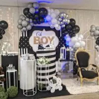 a picture of a little man baby shower organized by Red Balloon Events in Massachusetts
