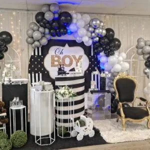 a picture of a little man baby shower organized by Red Balloon Events in Massachusetts