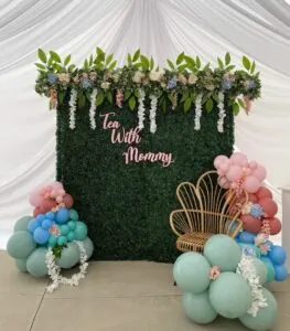 a picture of a tea party baby shower organized by Balloons by Andrellina